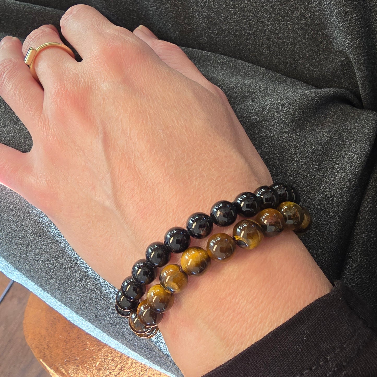 Tijgeroog Kogelarmband · 8 mm · Elastiek