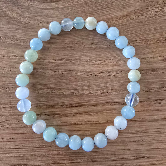 Aquamarijn Kogelarmband · 6 mm · Elastiek