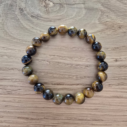 Tijgeroog Kogelarmband · 8 mm · Elastiek