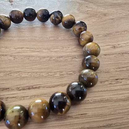 Tijgeroog Kogelarmband · 8 mm · Elastiek