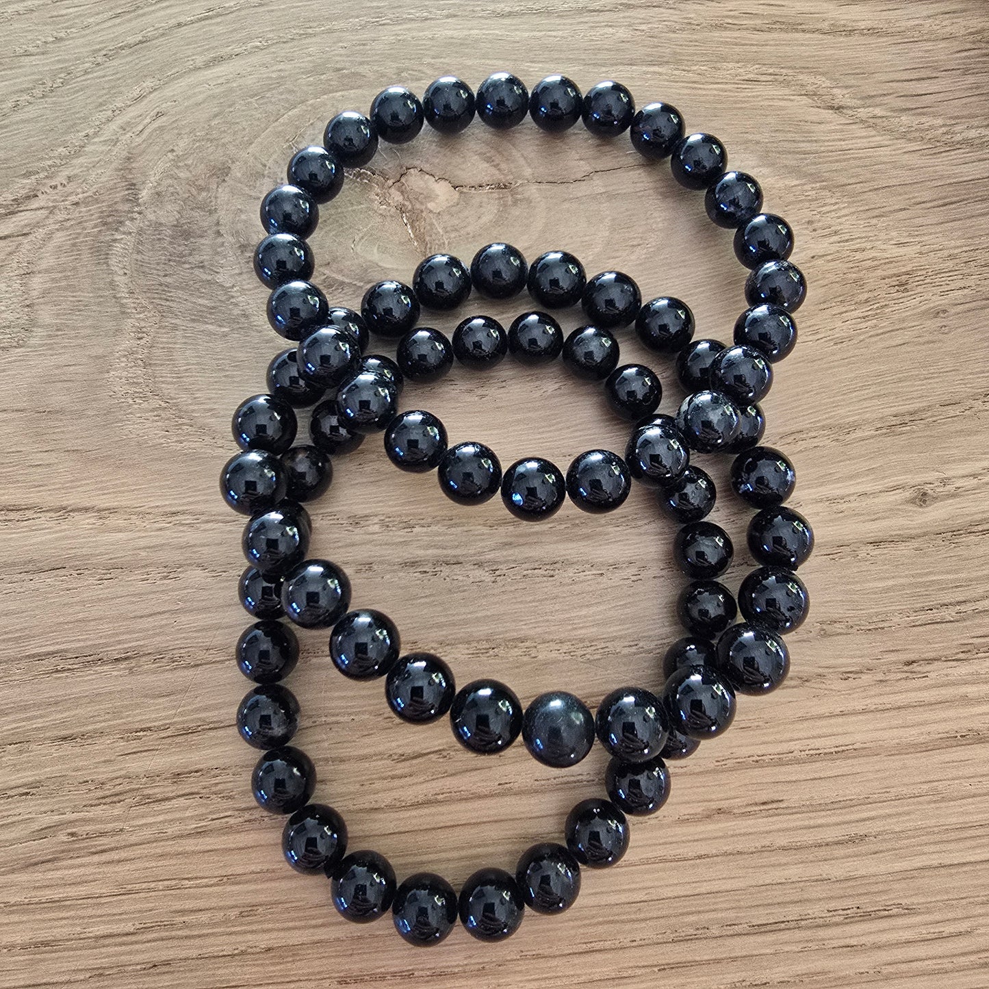 Zwarte Toermalijn Kogelarmband · 8 mm · Elastiek