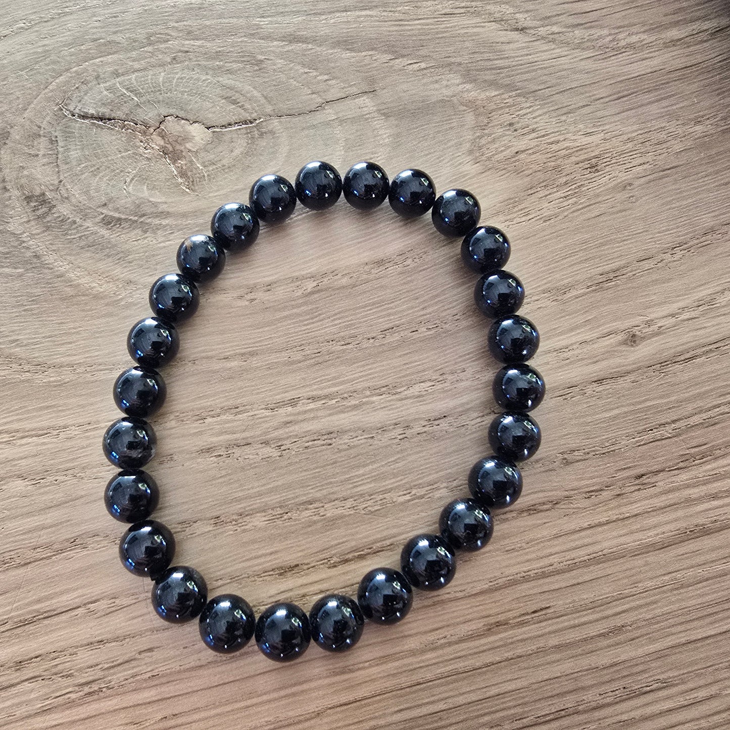 Zwarte Toermalijn Kogelarmband · 8 mm · Elastiek