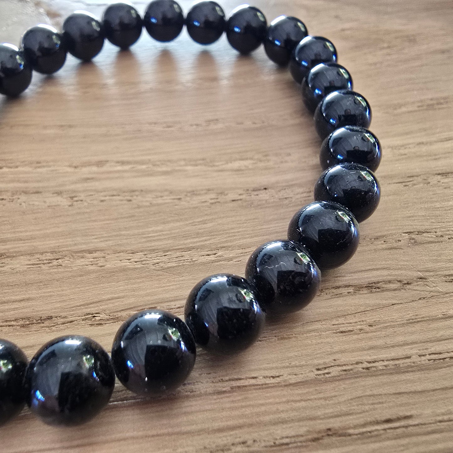 Zwarte Toermalijn Kogelarmband · 8 mm · Elastiek