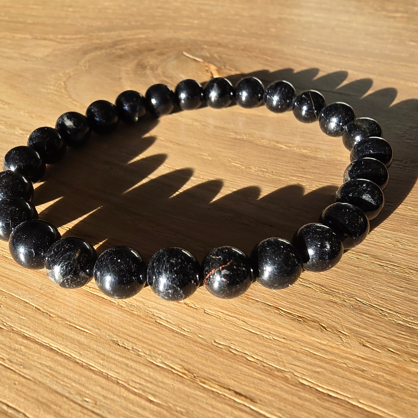 Zwarte Toermalijn Kogelarmband · 8 mm · Elastiek