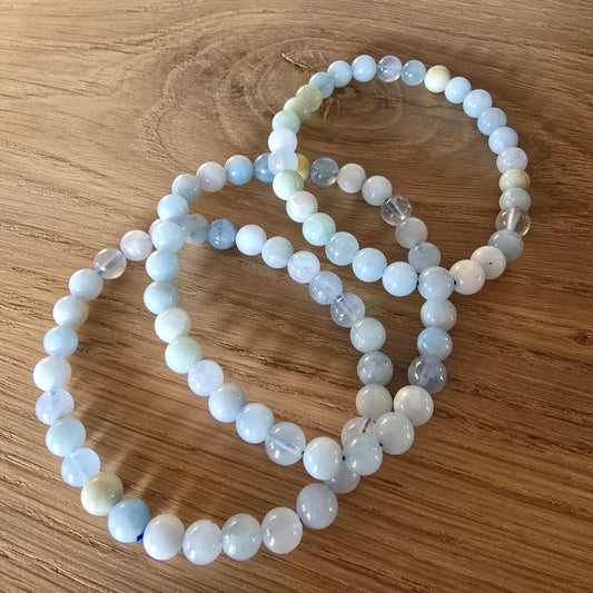 Aquamarijn Kogelarmband · 6 mm · Elastiek