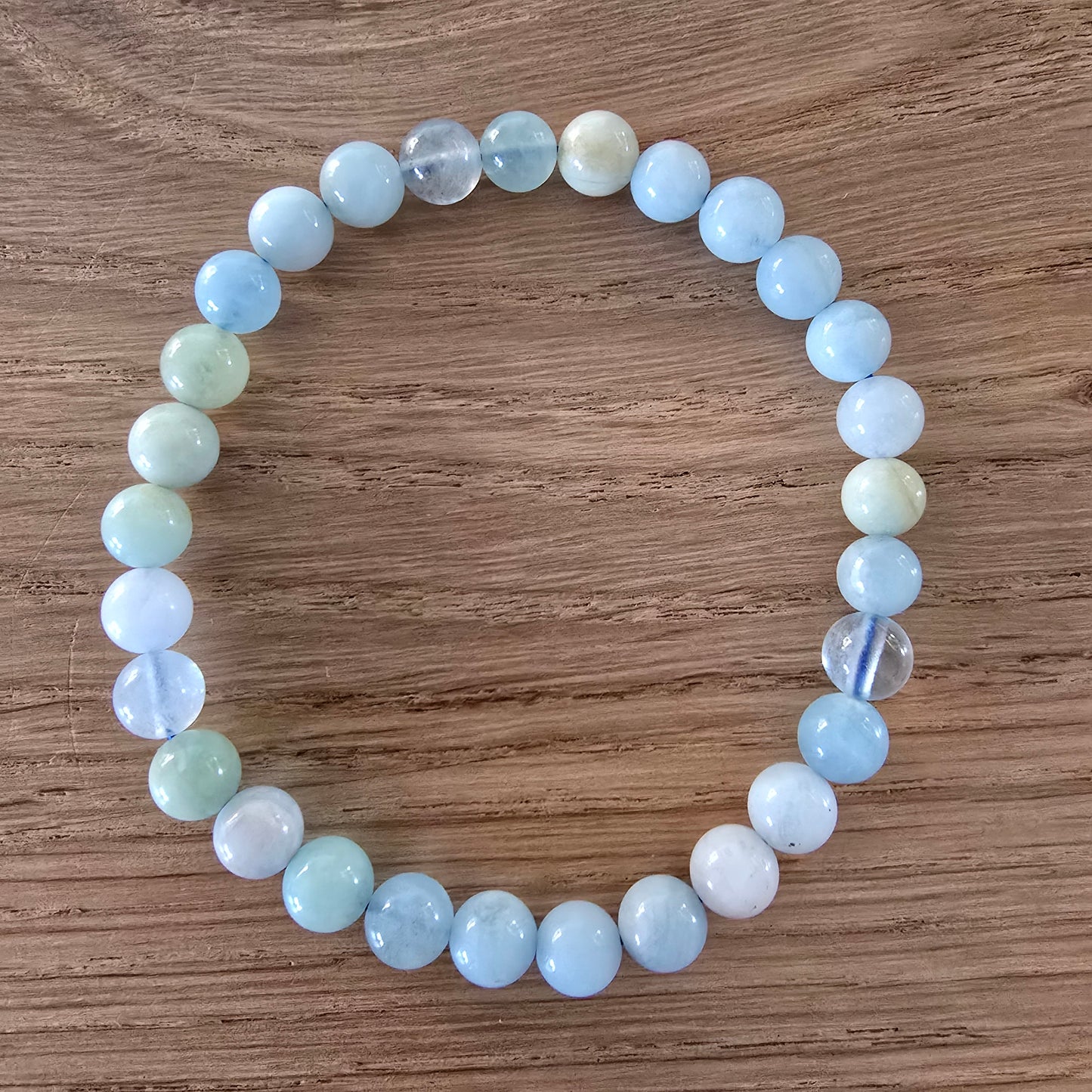 Aquamarijn Kogelarmband · 6 mm · Elastiek