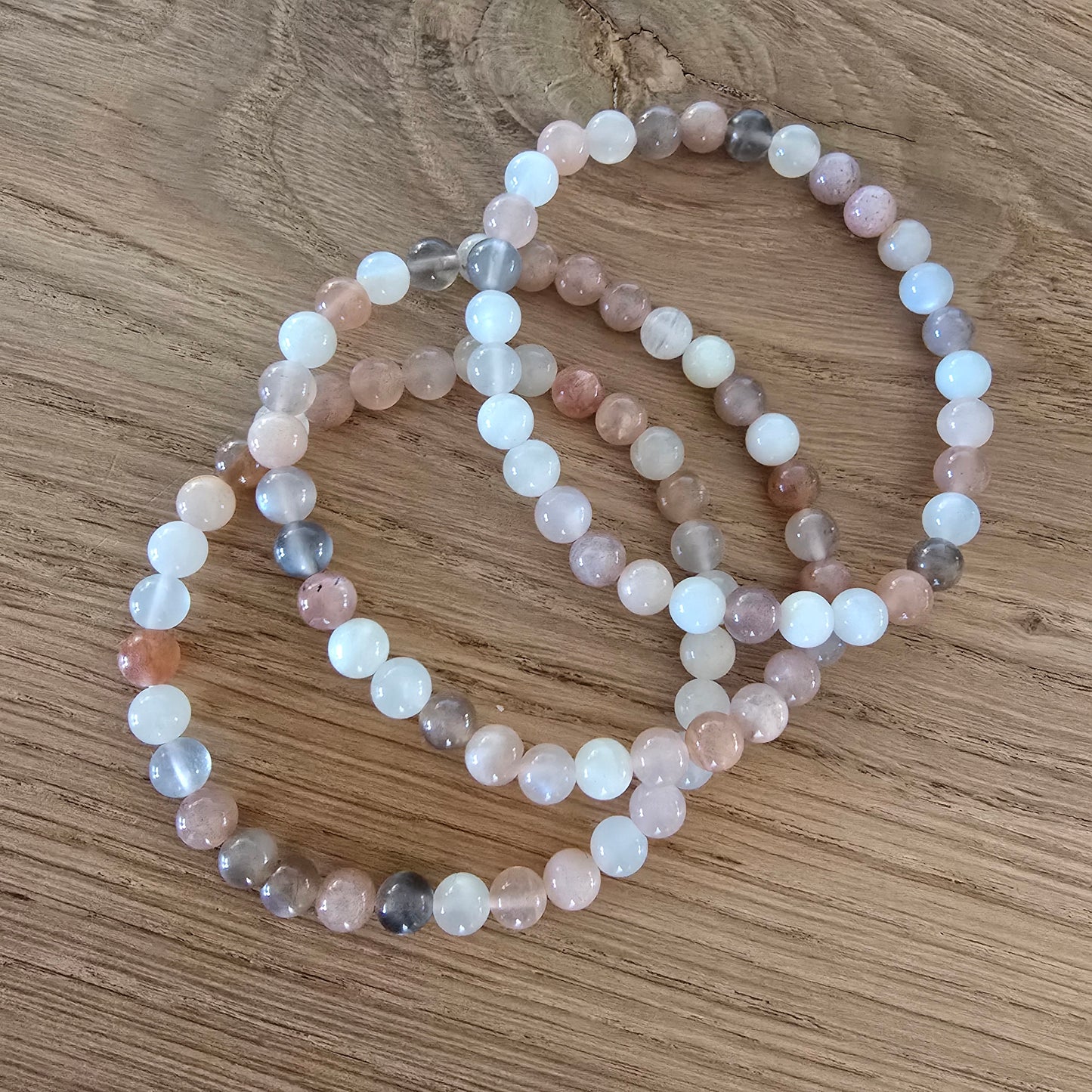 Multicolor Maansteen Kogelarmband · 6 mm · Elastiek