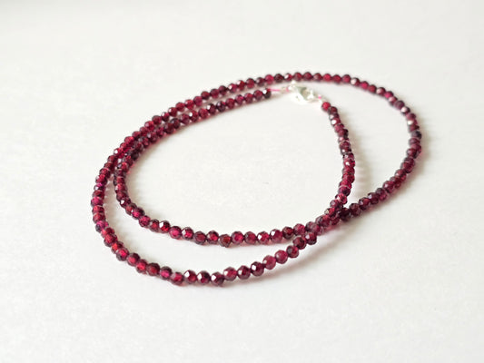 Granaat collier · 3 mm gefacetteerd · Sterling Zilver