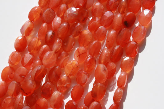 Carneool kralen ovaal facet – warm oranje‑rood edelsteen snoer